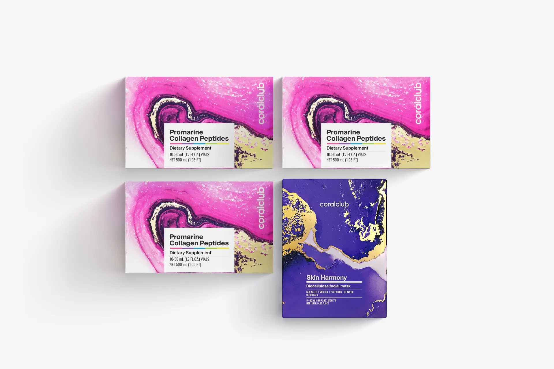 Promarine Collagen Peptides komplekt (1 kuu kuur) & Skin Harmony Biocellulose Facial Mask (5 pakikest)